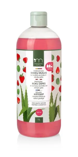 Drėkinamasis rankų muilas MARGARITA, su alavijų geliu ir braškių aromatu, 1000 ml