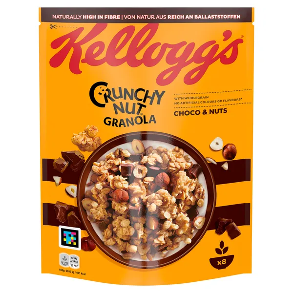 Dribsniai KELLOGG'S CRUNCHY NUT GRANOLA CHOCO, 380 g