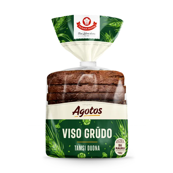 Duona AGOTOS, viso grūdo, tamsi duona, su raugu, 300g
