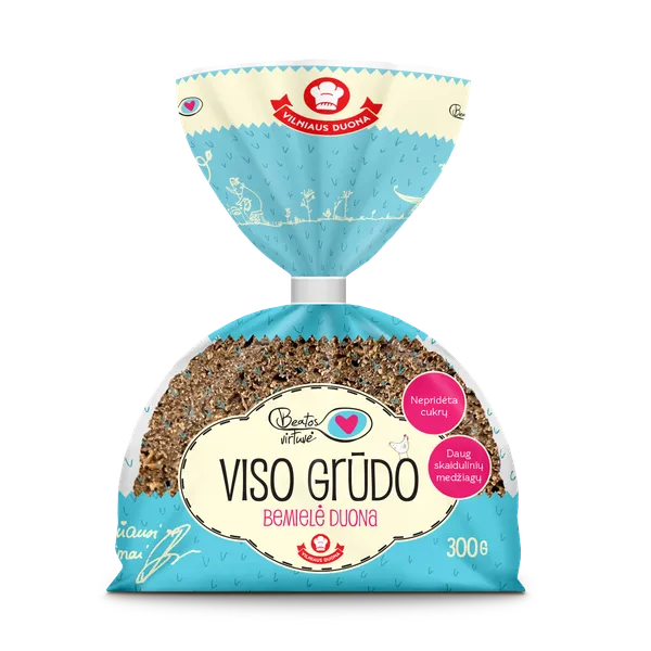 Duona BEATOS VIRTUVĖS, viso grūdo, bemielė, 300g