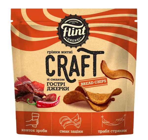 Duonos užkandžiai FLINT, Craft, vingiuoti, aštraus skonio, 80 g