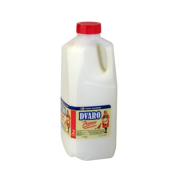 DVARO pienas, 3,5%, natūralus, pasterizuotas, plastikinis butelis, 2 l