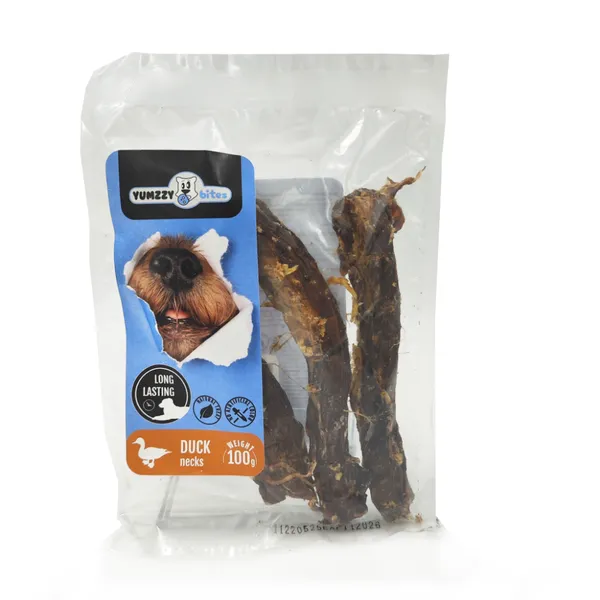 Suņu gardums YUMZZY BITES, žāvēti pīļu kakli, 100g