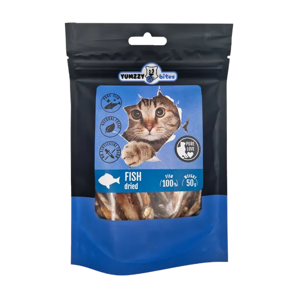 Kaķu gardums YUMZZY BITES, žāvēta zivis, 50g