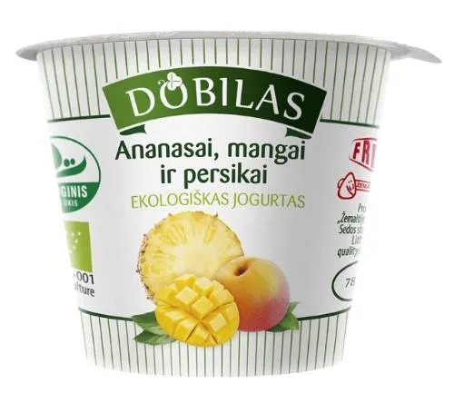 Ekologiškas jogurtas DOBILAS su ananasais, mangais ir persikais 2,5-3,5% rieb., 125g, LT-EKO-001