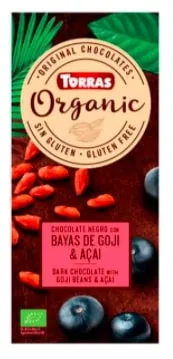 Ekologiškas šokoladas TORRAS su goji ir acai uogomis, 100 g, LT-EKO-001