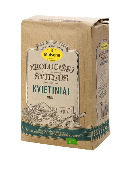 Ekologiški kvietiniai miltai MALSENA, šviesūs, 1 kg LT-EKO-001