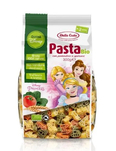 Makaroni DALLA COSTA BIO ''Princess" no cieto kviešu mannas putr. ar tomātiem un spinātiem, 300g