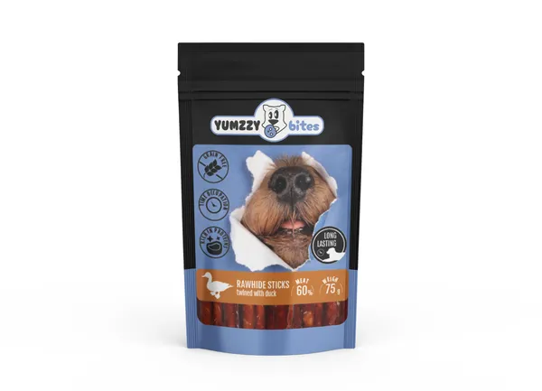 Suņu gardums YUMZZY BITES govs ādas nūjiņas ar pīli, 75g