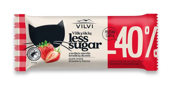 Glaistytas varškės sūrelis LESS SUGAR, braškių skonio, 30%, 40 g
