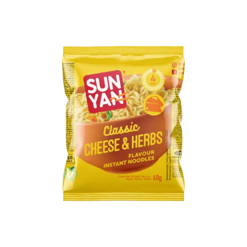 Greitai paruošiami makaronai SUN YAN Classic su sūrio ir žolelių skonio sultiniu, pakelyje 60g