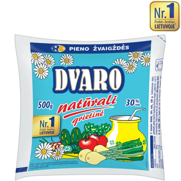 Grietinė DVARO, 30%, maišelyje, 0,5 l