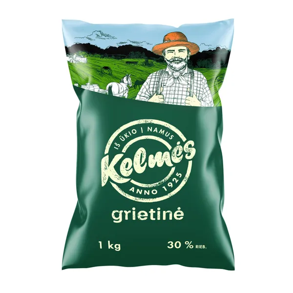 Grietinė KELMĖS, 30% riebumo, 1 kg, maišelis
