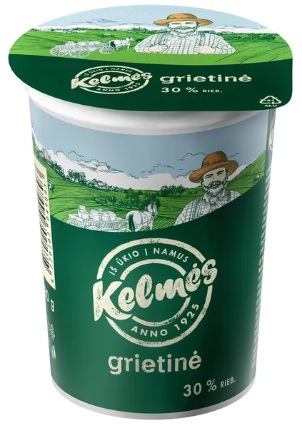 Grietinė KELMĖS, 30% riebumo, 380 g, indelis