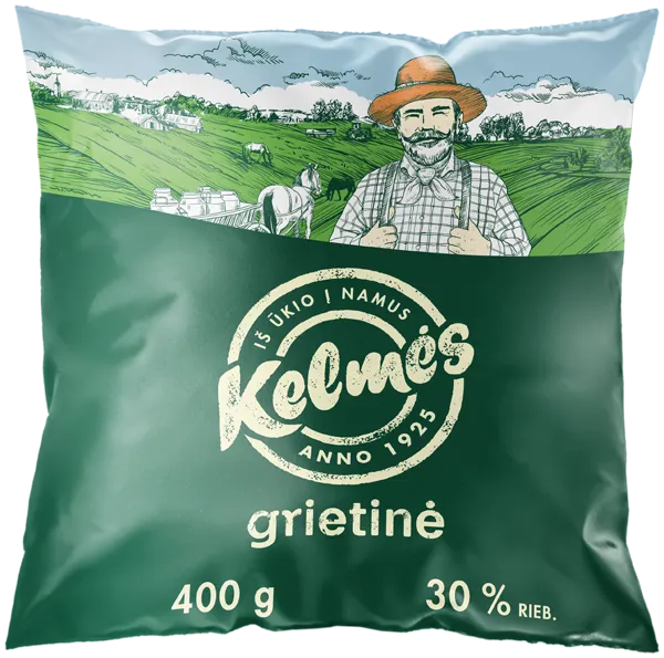 Grietinė KELMĖS, 30% riebumo, 400 g, maišelis