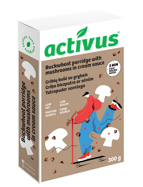 Grikių dribsnių košė ACTIVUS, su grybais ir grietinėle, 300 g