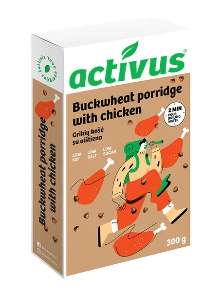 Grikių dribsnių košė ACTIVUS, su vištiena, 300 g