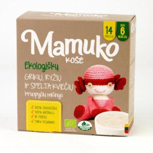 Grikių, ryžių ir spelta kviečių kruopyčių mišinys MAMUKO, nuo 6 mėnesių, 240 g