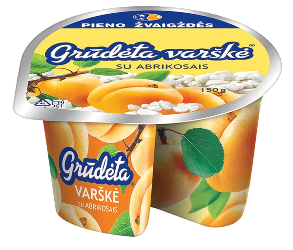 GRŪDĖTA varškė, su abrikosais, 150 g