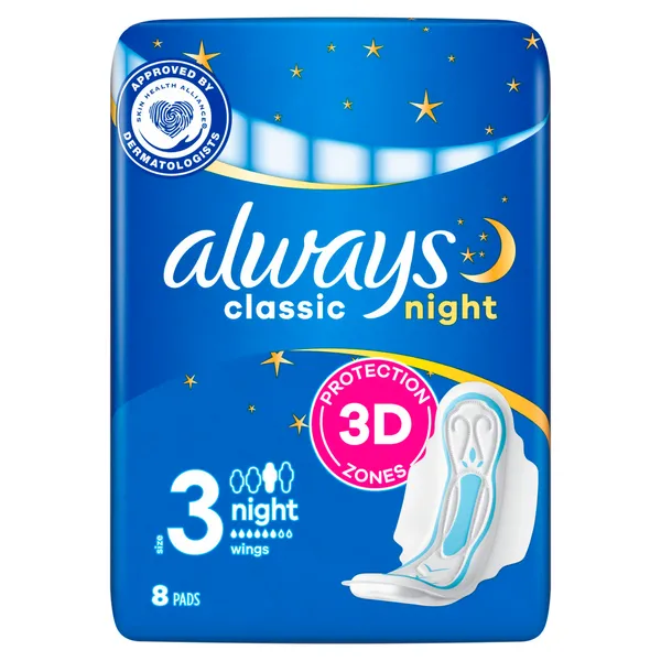 Higieniniai paketai ALWAYS Classic Night, S3, 8 vnt.