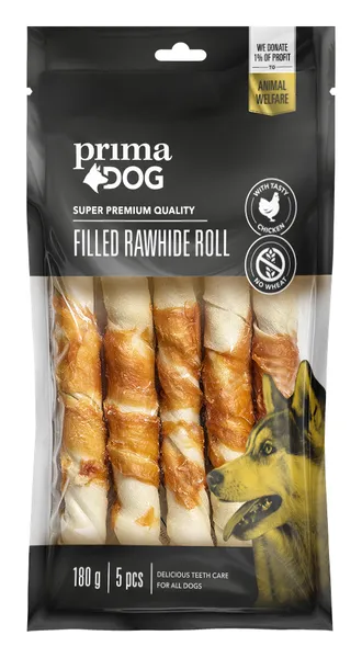 Įdarytas apdorotos odos suktinis, PrimaDog, su vištiena 13cm, 5vnt, 180g