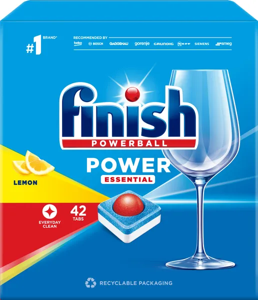Indaplovių indų ploviklio tabletės FINISH, Powerball Power Essential, citrinų kvapo, 42 vnt