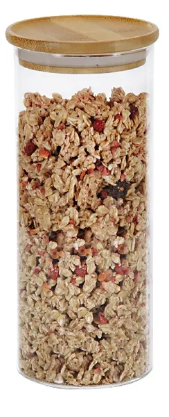 Uzglabāšanas trauks, stikls/bambuss, 1,2 l, D 10 cm, H 20 cm