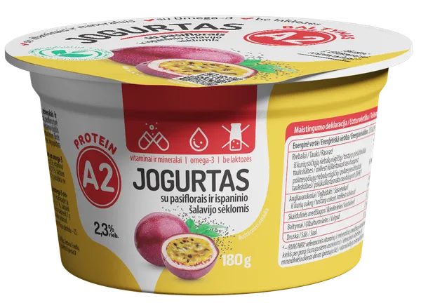Jogurtas A2, be laktozės su pasifl.ir šalav.sėklomis 180 g