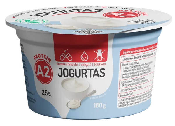 Jogurtas  A2, be laktozės, su vitaminais 180 g
