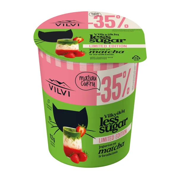 Jogurtas LESS SUGAR, matcha ir braškių skonio, 3,5% riebumo, 350 g