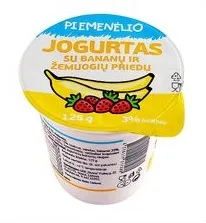 Jogurtas PIEMENĖLIO, su bananais ir žemuogėmis, 3 %, 125 g