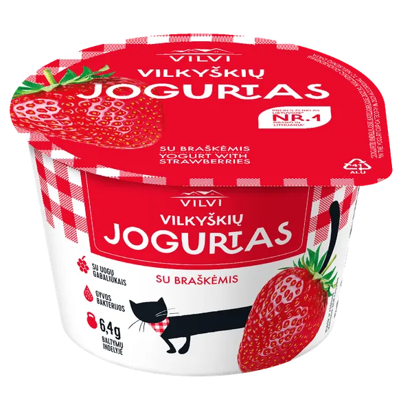 Jogurtas VILKYŠKIŲ, braškių skonio, 3,6 % riebumo, 200 g