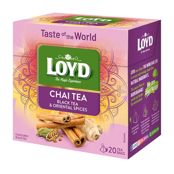 Juodoji arbata LOYD Chai Tea, su cinamonu, imbieru ir kardamonu, 20x1,8g