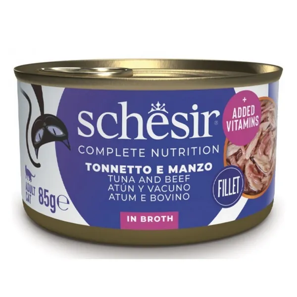 Kačių ėdalas SCHESIR CAT, su tunu su jautiena, pilnavertis. 85 g