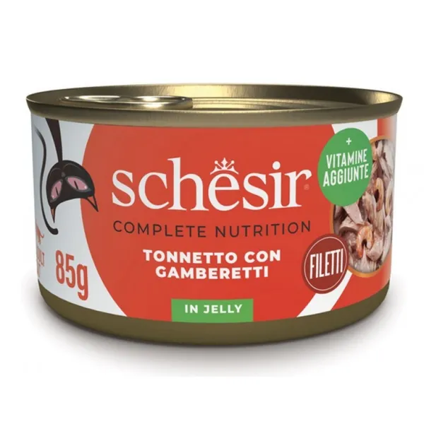 Kačių ėdalas SCHESIR CAT, su tunu ir krevetėmis, pilnavertis, 85 g