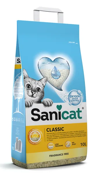 Kačių kraikas SANICAT Classic, iš mineralų, nesušokantis, be kvapiklių 10 l