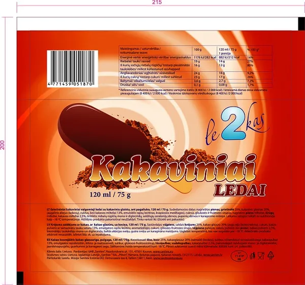 Kakaviniai ledai LE2KAS, ant pagaliuko, 110 ml