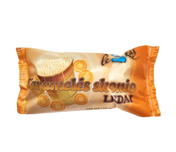 Karamelės skonio ledai LE2KAS, vafliniame puodelyje, 5%,120 ml/65 g