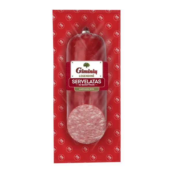 Karštai rūkyta Giminių servelatas su baravykais, 300 g, aukščiausia rūšis