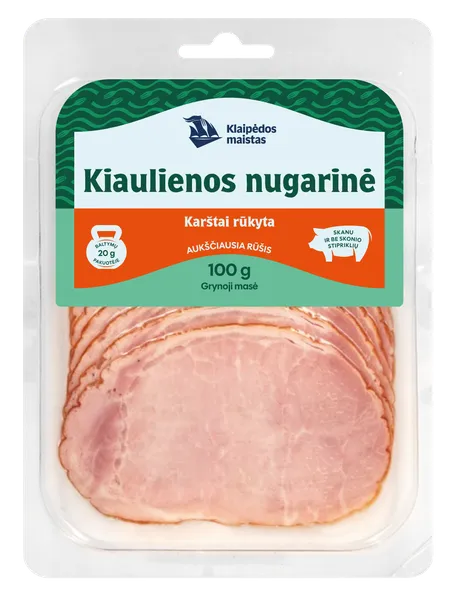 Karštai rūkyta KLAIPĖDOS kiaulienos nugarinė, a. r., 100 g