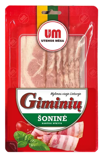 Karštai rūkyta šoninė griežinėliais GIMINIŲ, pirma rūšis, 120 g