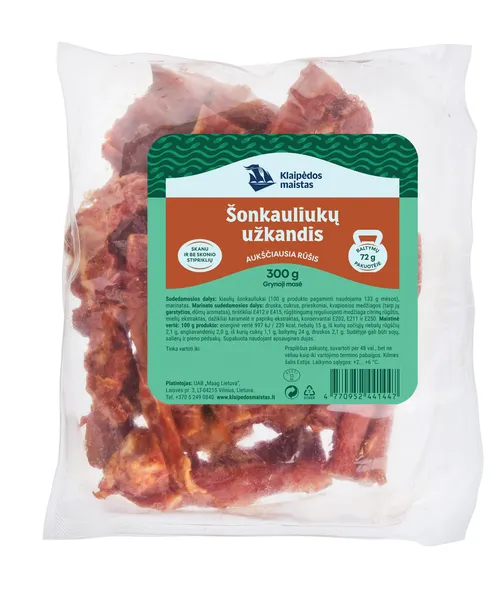 Karštai rūkytas, kiaulių šonkauliukų užkandis, marinate, KLAIPĖDOS MAISTAS, a.r., 300g