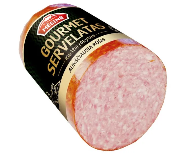 Karštai rūkytas servelatas MAŽEIKIŲ MĖSINĖ Gourmet, aukščiausios rūšies, 600g