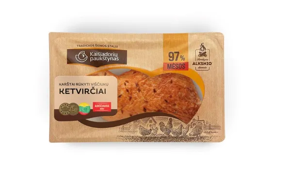 Karštai rūkytas viščiuko ketvirtis KAIŠIADORIŲ PAUKŠTYNAS, su kmynais, a.r.~340g