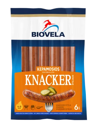Karštai rūkytos BIOVELA kepamosios dešrelės "Knacker" stiliaus, 270 g Aukščiausia rūšis