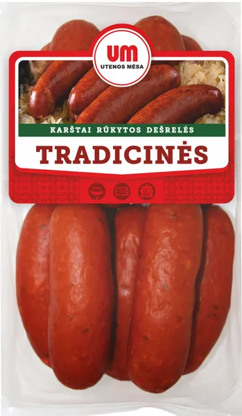 Karštai rūkytos dešrelės TRADICINĖS, II rūšis, 800 g