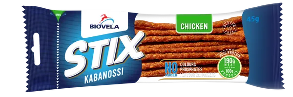 Karsti kūpinātas vistas nūjiņas KABANOSSI 45g BIOVELA