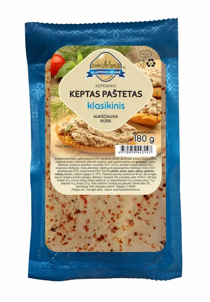 Keptas kepenų paštetas, KLAIPĖDOS MĖSINĖ, klasikinis a.r., 180 g