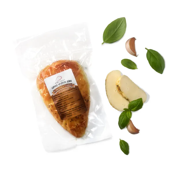 Keptas varškės sūris LILĖS SŪRIAI, su česnakais ir bazilikais, 20% riebumo, ~380 g
