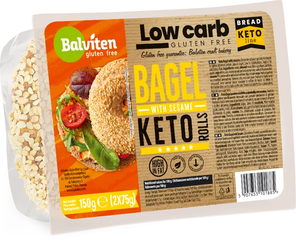 Keto beigelis BALVITEN GLUTEN FREE, su sezamo sėklomis, 2x75g